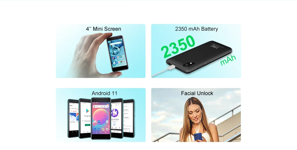 Cubot J10 Smartphone 1GB 32GB 4-Inch Mini Screen 5MP Rear Camera 2350mAh Android 11 Dual SIM Card Face ID Cell Phone