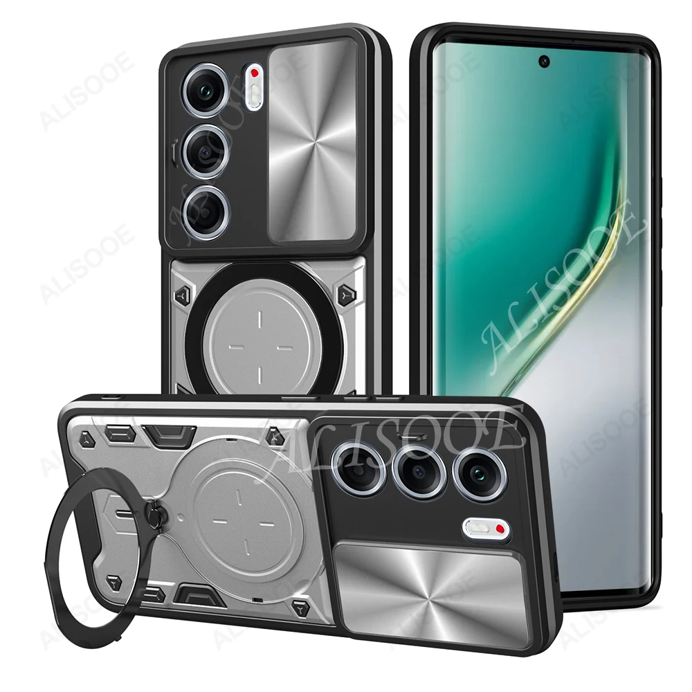 Slide Camera Holder Funda for Tecno Camon 40 Pro 4G Case Magnetic Ring Stand Protection Back Cover for Tecno Camon 40 4G Capa