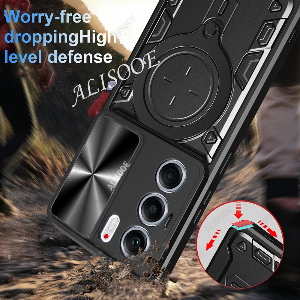Slide Camera Holder Funda for Tecno Camon 40 Pro 4G Case Magnetic Ring Stand Protection Back Cover for Tecno Camon 40 4G Capa