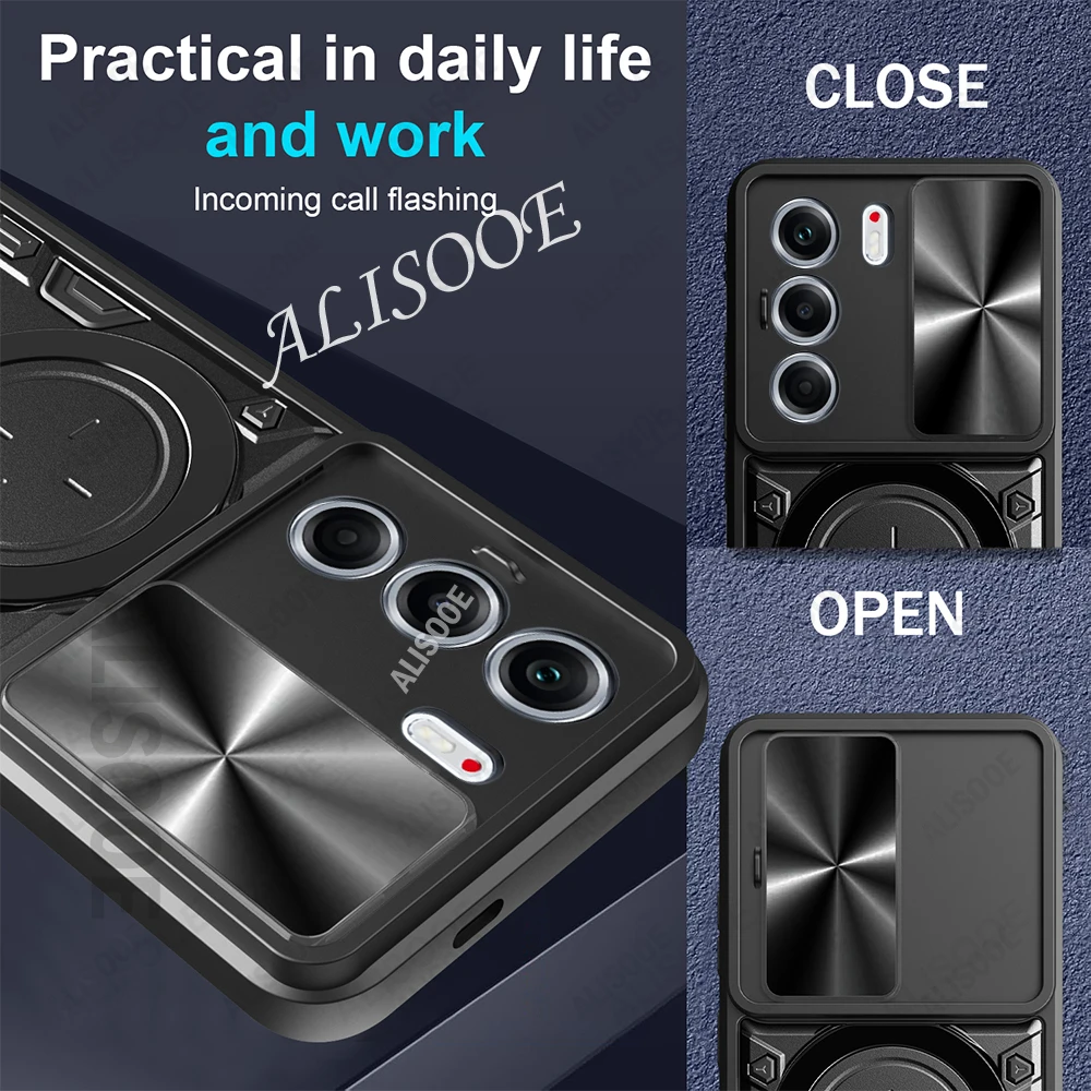 Slide Camera Holder Funda for Tecno Camon 40 Pro 4G Case Magnetic Ring Stand Protection Back Cover for Tecno Camon 40 4G Capa